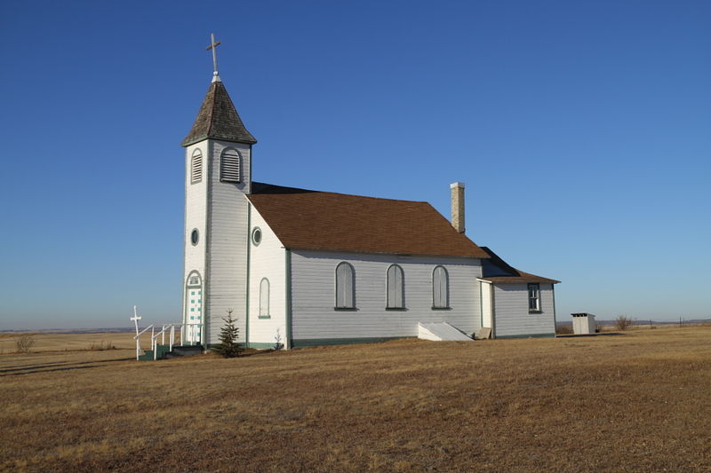 A Szent László magyar református templom, Prud'Homme községében, Saskatchewan tartományban.