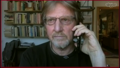 Göllner András interjút ad a Huffington Post-nak, a Skype segítségével. Képkocka a HuffPost felvételéből.
