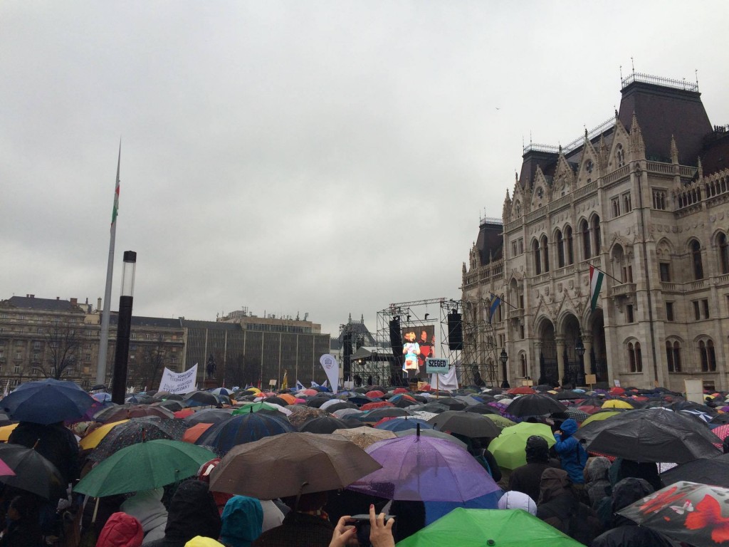 Tüntetés Budapesten február 13-án. Fotó: Kettős mérce blog. 