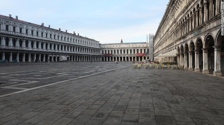 VENICE, ITALY - MARCH 9: A completely empty San Marco Square is seen on March 9, 2020 in Venice, Italy. Prime Minister Giuseppe Conte announced a "national emergency" due to the coronavirus outbreak and imposed quarantines on the Lombardy and Veneto regions, which contain roughly a quarter of the country's population. Italy has the highest number of cases and fatalities in Europe. 
The movements in and out are allowed only for work reasons, health reasons proven by a medical certificate.The justifications for the movements needs to be certified with a self-declaration by filling in forms provided by the police forces in charge of the checks.
(Photo by Marco Di Lauro/Getty Images)